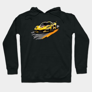 Accelerate Yellow C8 Corvette Supercar racecar on a race track Sports car Racing car Hoodie